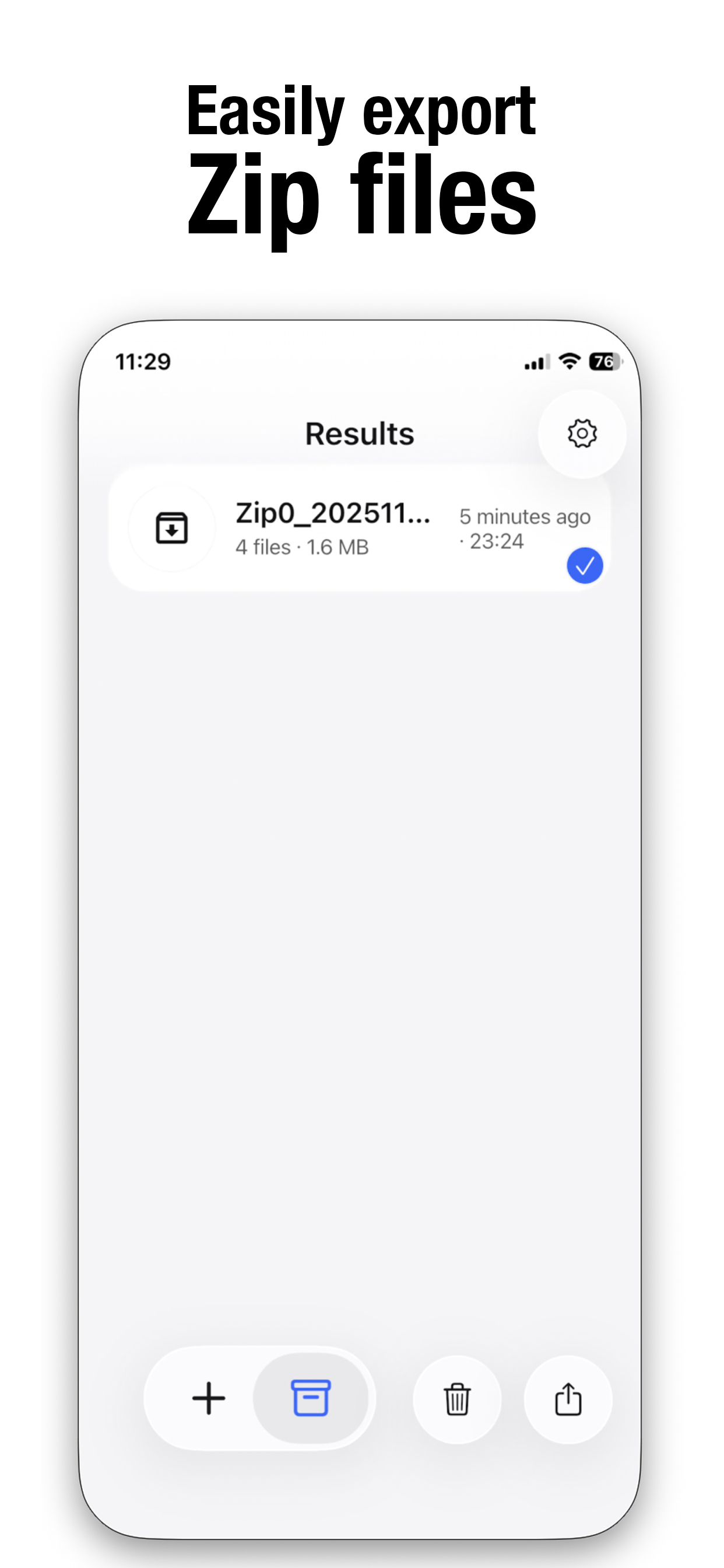 Zip0 exported archive results screen